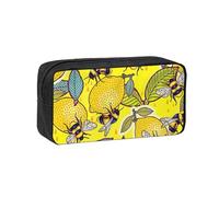 EdWal Yellow Lemon and Bee Print Pen Organizer Bag Pouch Large Capacity Pencil Case with Zipper Durable Pen Case for Stationery