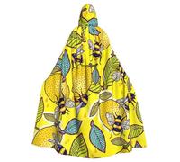 EdWal Yellow Lemon And Bee Print Unisex Adults Hooded Cloak Cape Uniform, Hooded Robe, For Halloween Cosplay Costumes