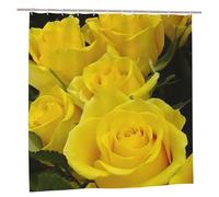 EdWal Yellow Roses Print Polyester Shower Curtain For Bathroom With Hooks 185cm Long, Waterproof Bath Accessories