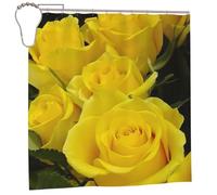 EdWal Yellow Roses Print Polyester Shower Curtain For Bathroom With Hooks 185cm Long, Waterproof Bath Accessories