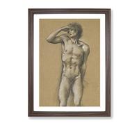 Edward Burne Jones Male Study Sketch Classic Painting Framed Print | A4 Walnut Framed Wall Art | Ready to Hang | Classic Historical Picture | Living Room Bedroom Lounge Office