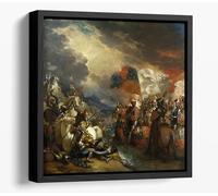 Edward III crossing the Somme, by Benjamin West Canvas Floater Frame Square Print Picture Art - Black Frame 20 inch wide x 20 inch high