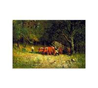Edward Mitchell Bannister - Boy And Man with Oxen Classic Masterpiece Poster Canvas Wall Art Decorative Bedroom Modern Home Print Picture Artworkss 16x24inch(40x60cm)