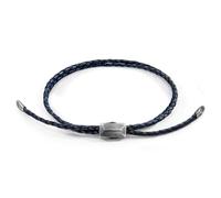 Edward Silver and Braided Leather SKINNY Bracelet ANCHOR & CREW Blue One Size