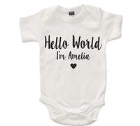 Edward Sinclair 0-3 Months Personalised 'Hello World' White Bodysuit with Black Print