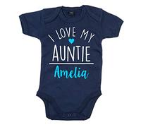 Edward Sinclair | 0-3 Months | Personalised | I Love My Auntie | Navy Bodysuit | Sapphire & White Print