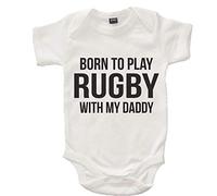 Edward Sinclair 3-6 Months 'Born to Play Rugby with My Daddy' White Bodysuit with Black Print