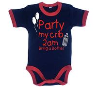 Edward Sinclair 3-6 Months Navy and Red Trim Bodysuit Party My Crib 2am Bring a Bottle with White and Red Print