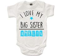 Edward Sinclair 3-6 Months Personalised 'I Love My Big Sister' Design 2 White Bodysuit with Sapphire & Black Print