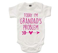 Edward Sinclair 6-12 Months 'Today I'm Grandad's Problem' White Bodysuit with Hot Pink Print