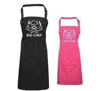 Edward Sinclair | Big Chef | Little Chef Apron Set | Black Adult | Fuchsia Child 7/10 with White Prints