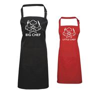 Edward Sinclair Big Chef Little Chef Apron Set - Black Adult |Red Child 3/6 with White Prints