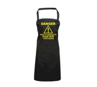Edward Sinclair Black Apron | DANGER MOUTH OPERATES FASTER THAN BRAIN | with yellow print