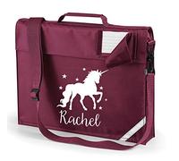 Edward Sinclair Burgundy | Personalised Book Bag | with Straps | Unicorn with Stars | White Print