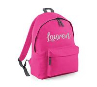 Edward Sinclair | Fuchisa | Personalised Named Backpack | With Silver Glitter Print