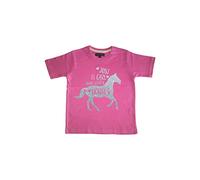 Edward Sinclair| Just a Girl Who Loves Horses | Short Sleeve Crew Neck |Bubblegum Pink | Sparkling Silver Print | Kids T-Shirt (12-13 Years)