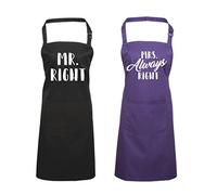 Edward Sinclair | Mr. Right & Mrs. Always Right | Apron Set | Black -MR | Purple-MRS | White Print