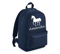 Edward Sinclair Navy | Essential Backpack | Horse Design with Name | with White Print | (Please Goto Add Gift Options Enter name in FreeGiftMessageBox or send message to the seller once purchased)