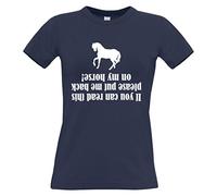 Edward Sinclair Navy Womens Fitted S(8) t-Shirt 'IF You CAN Read This Please Put ME Back ON My Horse!'