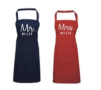 Edward Sinclair Personalised Mr. & Mrs. Apron Set - Navy MR/RED MRS with White Print