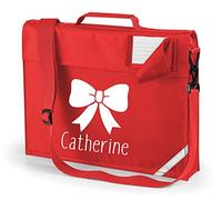 Edward Sinclair Personalised RED Book Bag with STRAPS Bow with Name | in White Print | (Please Goto Add Gift Options Enter name in FreeGiftMessageBox or send message to the seller once purchased)