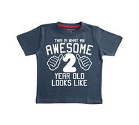 Edward Sinclair PersonalisedTHIS What an Awesome 2 Year Old Looks Like with Your Name On The Back! - Size 2-3 Years Washed Navy Boy's 2nd Birthday T-Shirt with A White Print.