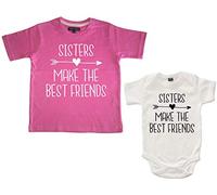 Edward Sinclair 'Sisters Make The Best Friends' Set Bubblegum Pink T Shirt 2-3Y (White Glitter Print) & White Bodysuit 0-3M (Black Print)