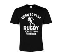 Edward Sinclair Small Personalised Born to Play Rugby Forced to Go to School Black Unisex T-Shirt