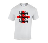 Edward Sinclair |Stylish Men's Wear |Half Sleeve Round Neck | Three Lions England Unisex | Black - Red Print | White Color T-Shirt (XS)