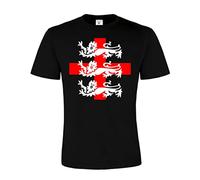 Edward Sinclair | Stylish Men's Wear |Half Sleeve Round Neck | Three Lions England Unisex |White - Red Print | Black Color T-Shirt (L)