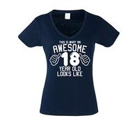 Edward Sinclair This is What an Awesome 18 Year Old Looks Like Women's Fitted Navy V Neck T-Shirt with White Print