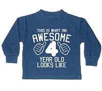Edward Sinclair| This is what an Awesome 4 year old Looks Like | 4th Birthday |Navy Color |White Print| Kid's Sweatshirt | (Awesome Collections) (4-5 Years)