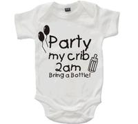 Edward Sinclair White Baby Bodysuit 0-3 Months with Pearlescent Black Print 'Party at My Crib 2AM Bring A Bottle'
