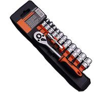 Edward Tools Pro Socket Wrench Set Metric - Heavy Duty Chrome Steel - Ergo Quick Release Ratchet Wrench Drive Handle - Extension Bar (1/2")