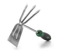 Edward Tools Stainless Steel Hoe and Cultivator - Hand Tiller for Gardening, Weeding, Tilling Soil - Heavy Duty Bend-Proof Stainless Steel Fork and Blade - Rust Proof Finish - Ergo Rubber Handle
