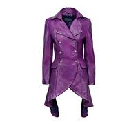 Edwardian Tailcoat Style Elizabeth Ladies Purple Laced Back Goth Real Soft Nappa Leather Coat Jacket (12)
