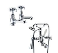 EDWARDIAN TAP SET - BASIN TAPS & BATH SHOWER MIXER