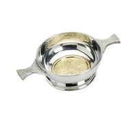 Edwin Blyde & Co Quaich with BRASS CELTIC Cross Design and Celtic Handles, 4 Inch, Pewter