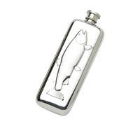 Edwin Blyde & Co Spirit Flask - Plain Boot Design with 3D fish and Soft Corner Shape, 3 oz, Pewter, 14 x 5 x 1.5 cm