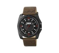 Edwin Emerge Men's 3 Hand-Date Watch, Black Stainless Steel Case with Brown Leather Band, Black, Smart Casual, Black, Smart Casual