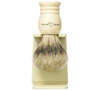 Edwin Jagger 1EJ257SDS Traditional Imitation Ivory Super Badger Hair Exfoliating Shaving Brush with Drip Stand for Shaving Soap or Cream for Men and Women (Medium)