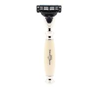 Edwin Jagger R35MZ Classic Synthetic Handled Nickel Plated Manual and Reusable Mach 3 Razor for Men and Women for Shaving Cream or Soap (Ivory)