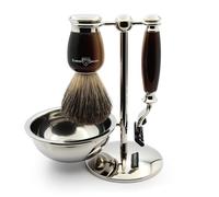 Edwin Jagger S81M582BAMZ Imitation Light Horn & Nickel Classic Shave Set with Pure Badger Shaving Brush and Mach 3 Razor for Shaving Cream or Soap for Men