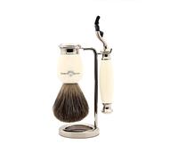 Edwin Jagger S81M587AMZ Imitation Ivory & Nickel Classic Shaving Set with Pure Badger Shaving Brush and Mach 3 Razor for Shaving Cream or Soap for Men