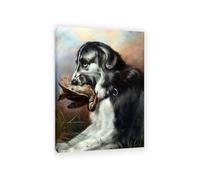 Edwin Landseer Print on Canvas Hound with Hunted Bird Poster Giclee Painting Reproduction Edwin Landseer Wall Art Home Decor Living Room Office Bedroom55x40cm(22x16in) Framed