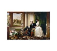 Edwin Landseer Prints Poster(Queen Victoria And Prince Albert at Home at Windsor Castle) Famous Wall Art Cool Artworks Painting Wall Art Canvas Prints Hanging Picture Home Decors Gift Idea Unframe 24x