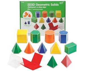 edxeducation 2D3D Geometric Solids | Set of 24 | 12 Multicoloured Shapes, 12 2D Nets and Activity Guide | Early Maths Manipulative for Kids