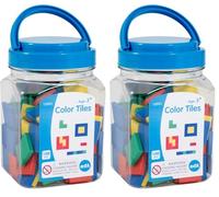 edxeducation Colour Tiles | Mini Jar | Set of 100 | Colourful Counting Squares | Sorting and Sequencing Activity | Maths Resource for Early Years (Pack of 2)