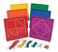 edxeducation Double-Sided Geoboard Set - Set of 6 with Rubber Bands - Ages 3+ - Maths Resources, Geometry, Fine Motor Skills, Creativity for Kids - 5 x 5 Grid/12 Pin Circular Array