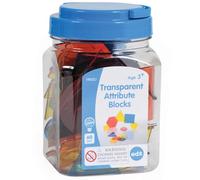 edxeducation Transparent Attribute Blocks | Mini Jar | Set of 60 | Colourful Plastic Shapes | Light Box Accessory | Sensory Play